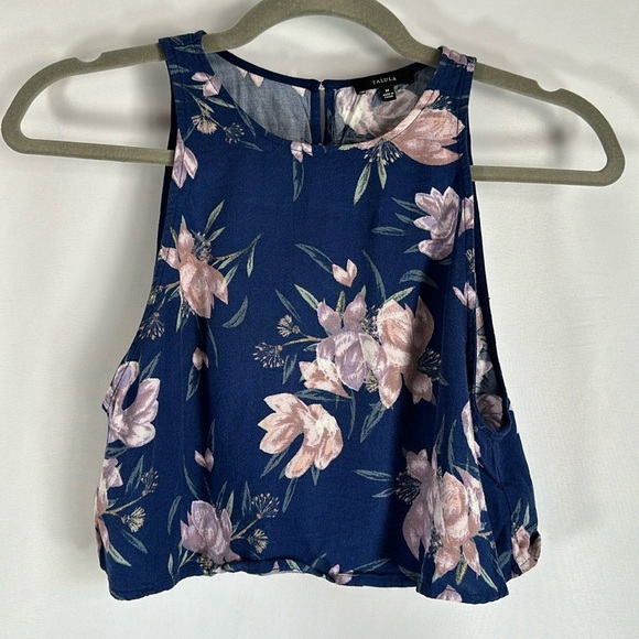 Talula Navy Blue & Pink Floral Cropped Tank Top Size Medium - Picture 5 of 10